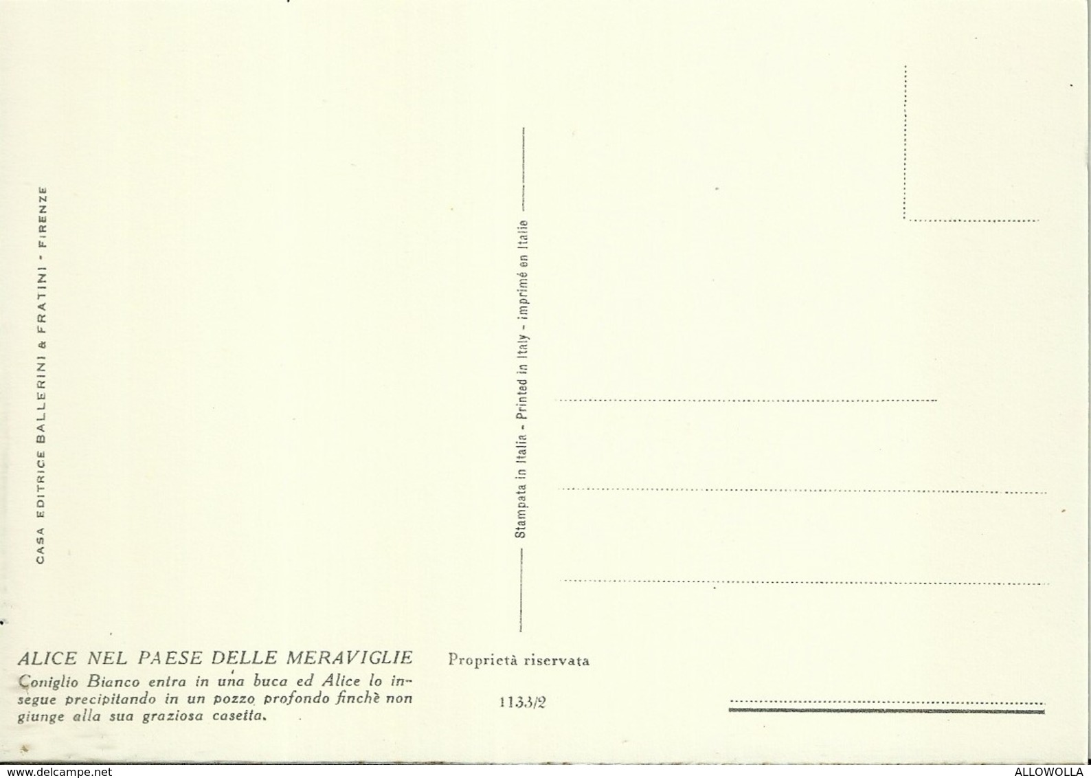 3709 "ALICE NEL PAESE DELLE MERAVIGLIE-LE FAVOLE ILLUSTRATE-SERIE DI 6 CARTOLINE" CART. POST. OR. NON SPED.