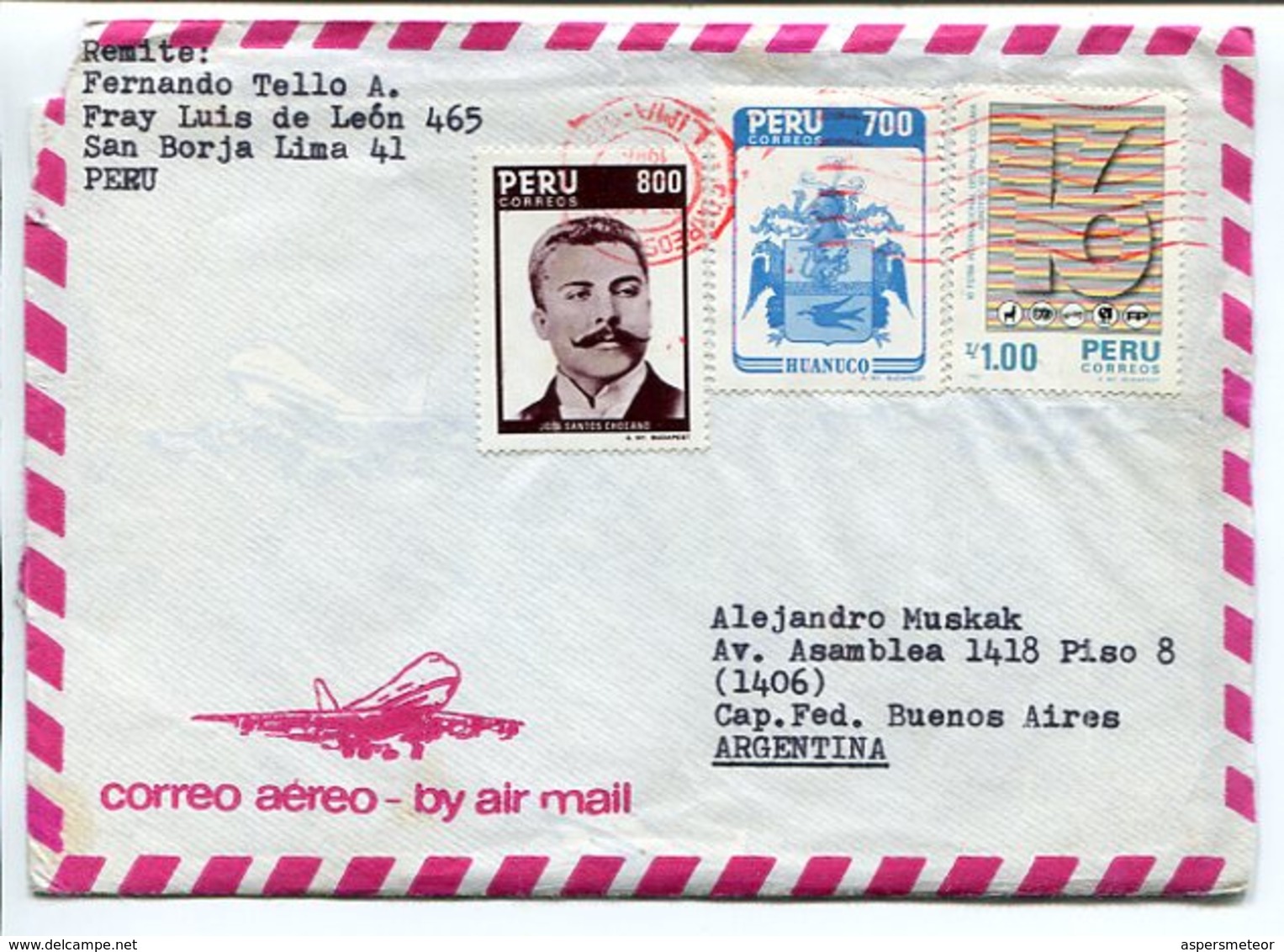ENVELOPE CIRCULATED FROM PERU TO ARGENTINA YEAR 1986, AIR MAIL. SOBRE CIRCULADO VIA AEREA - LILHU - Pérou