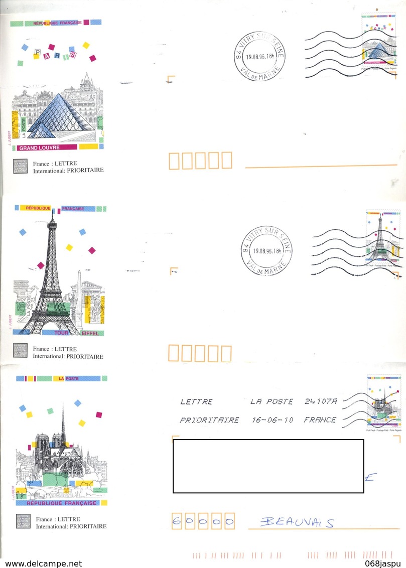 Lot 5 Pap Monument Paris Cachet Flamme à Voir - Prêts-à-poster:  Autres (1995-...)