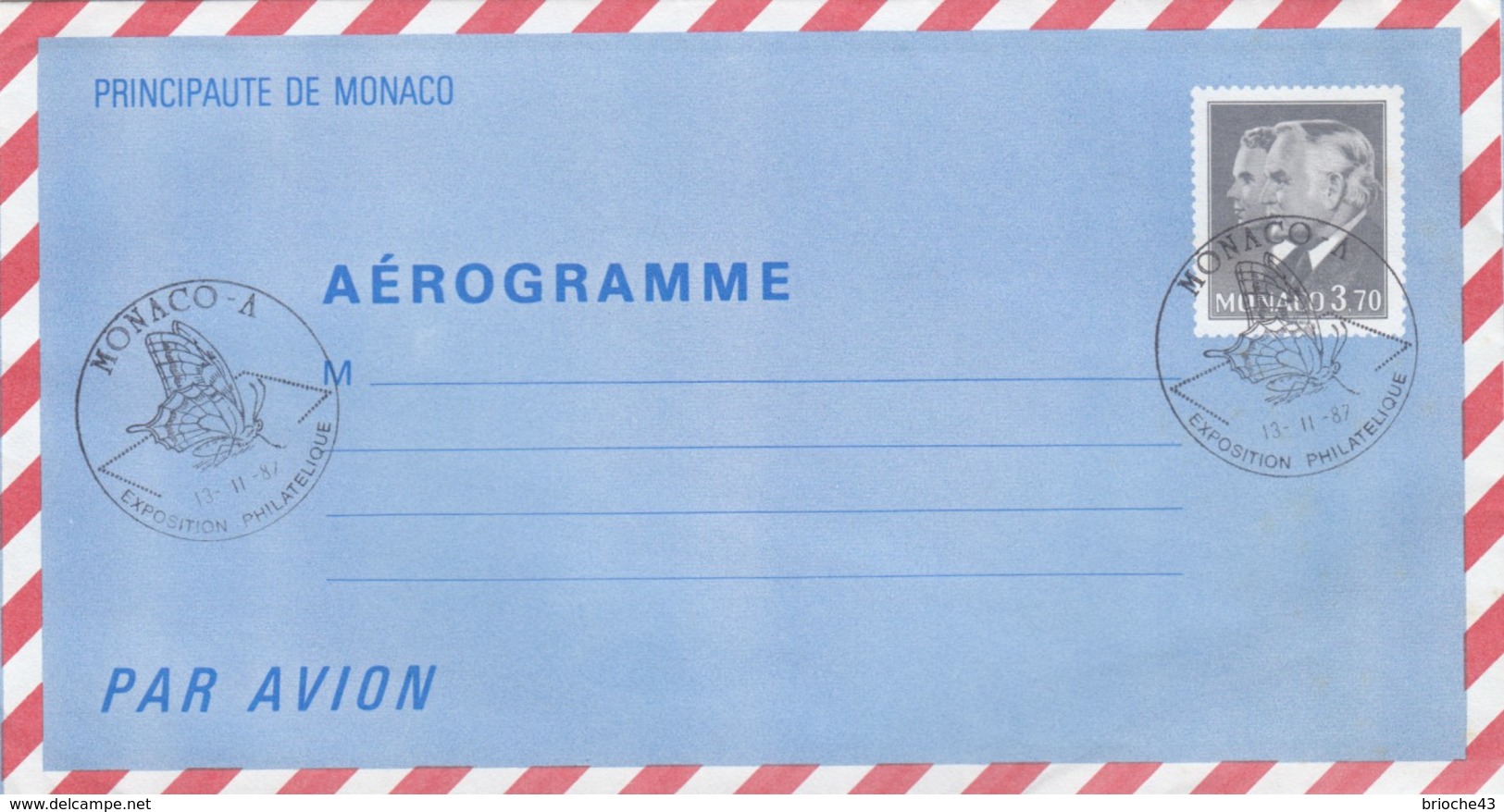 MONACO   - AEROGRAMME 3.70  - MONACO EXPOSITION PHILATELIQUE 13.11.87    /  2 - Enteros  Postales