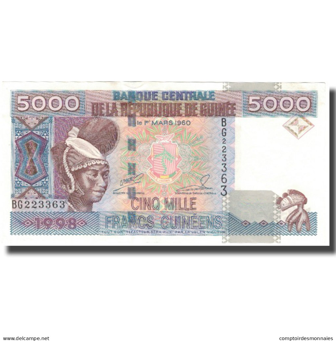 Billet, Guinea, 5000 Francs, 1960, 1960-03-01, KM:38, SUP - Guinea