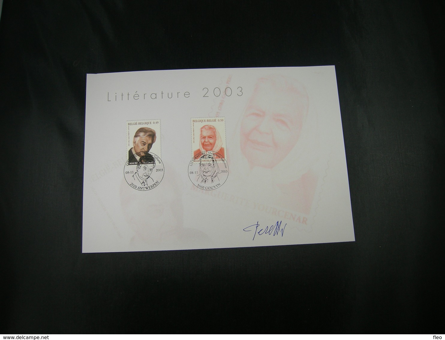 BELG.2003 3221 & 3222 FDC Philacard(Antw.) Littérature :Gilliams & Yorcennar "avec Signature Designer Peretti Calistro" - 2001-2010