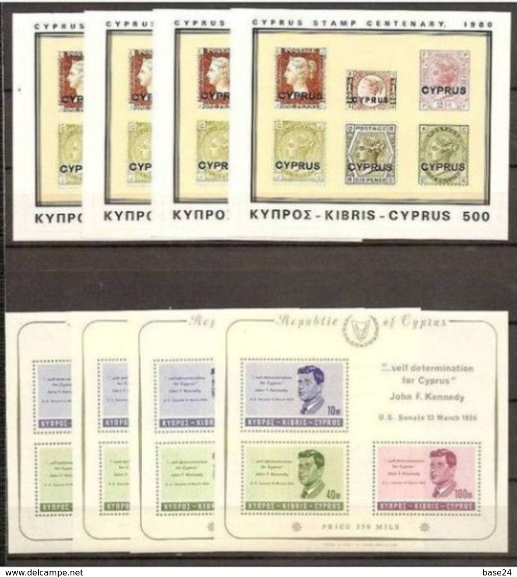 1965/1980 Cipro Cyprus KENNEDY 4 Foglietti + 100° FRANCOBOLLI 4 Foglietti MNH** 4+4 Souvenir Sheets MNH** - Nuovi