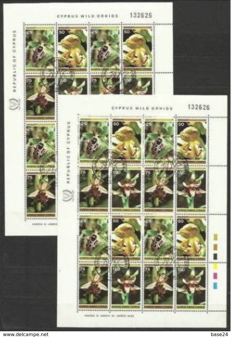 1981 Cipro Cyprus FIORI: ORCHIDEE  FLOWERS: ORCHIDS 8 Serie Di 4v. (547/50) In 2 Minifogli USED 1°Giorno - Minisheets - Usati