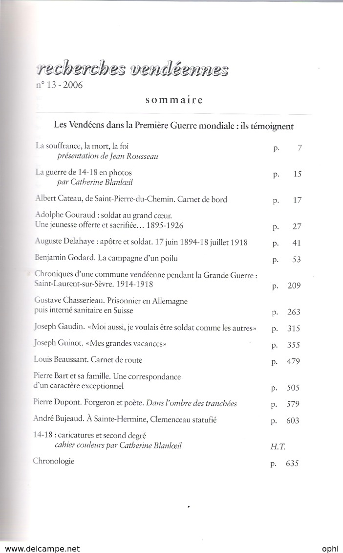 Les Vendéens Dans La Première Guerre Mondiale (ensemble Témoignages Voir Scan Sommaire) - 1914-18