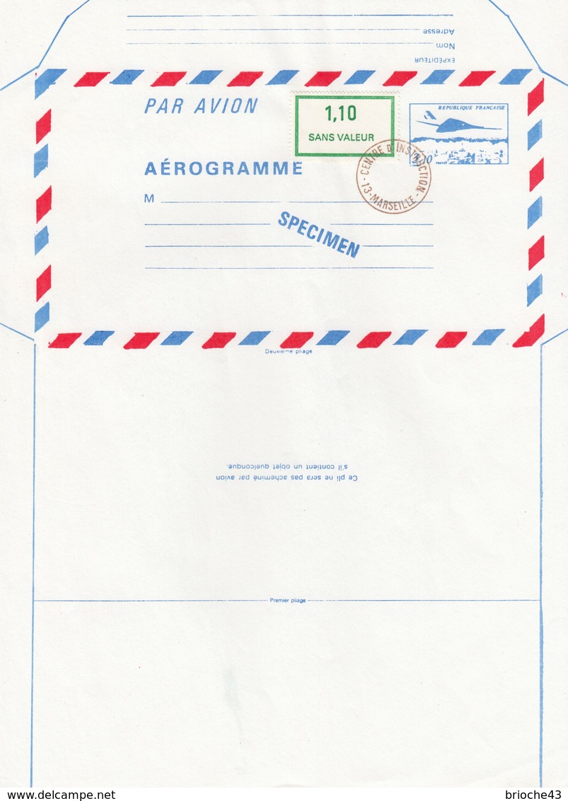 FRANCE - AEROGRAMME RARE SPECIMEN SURCHARGE POUR LE CENTRE D'INSTRUCTION DE LA POSTE - CACHET MARSEILLE / TBS - Aérogrammes