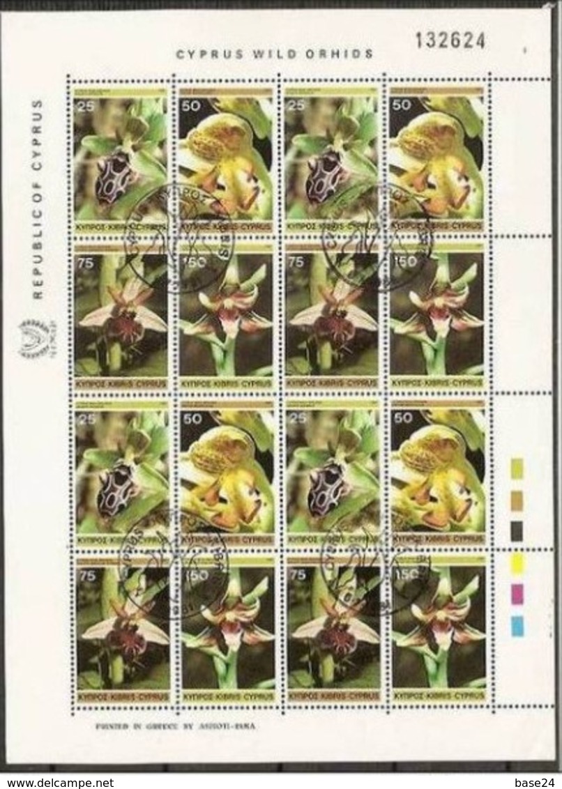 1981 Cipro Cyprus FIORI: ORCHIDEE  FLOWERS: ORCHIDS 4 Serie Di 4v. (547/50) In Minifoglio Usato USED 1°Giorno  Minisheet - Usati