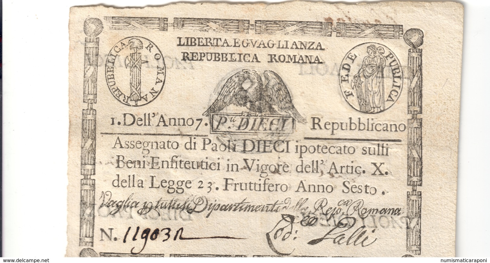 10 Paoli Repubblica Romana Anno 7 Retro Cerchio Biglietto Naturla  LOTTO 1822 - Altri & Non Classificati