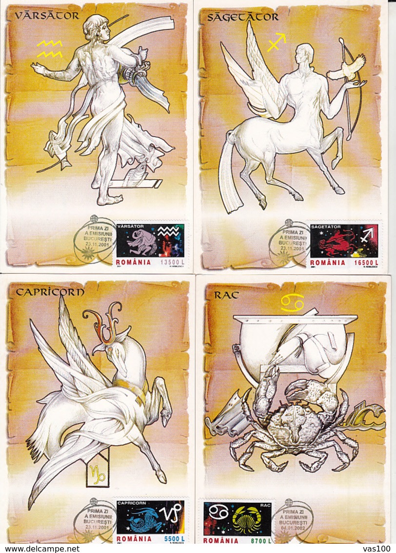 ASTROLOGY, ZODIAC SIGNS, CM, MAXICARD, CARTES MAXIMUM, OBLIT FDC, 11X, 2001, ROMANIA - Astrology