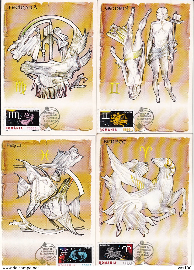 ASTROLOGY, ZODIAC SIGNS, CM, MAXICARD, CARTES MAXIMUM, OBLIT FDC, 11X, 2001, ROMANIA - Astrology