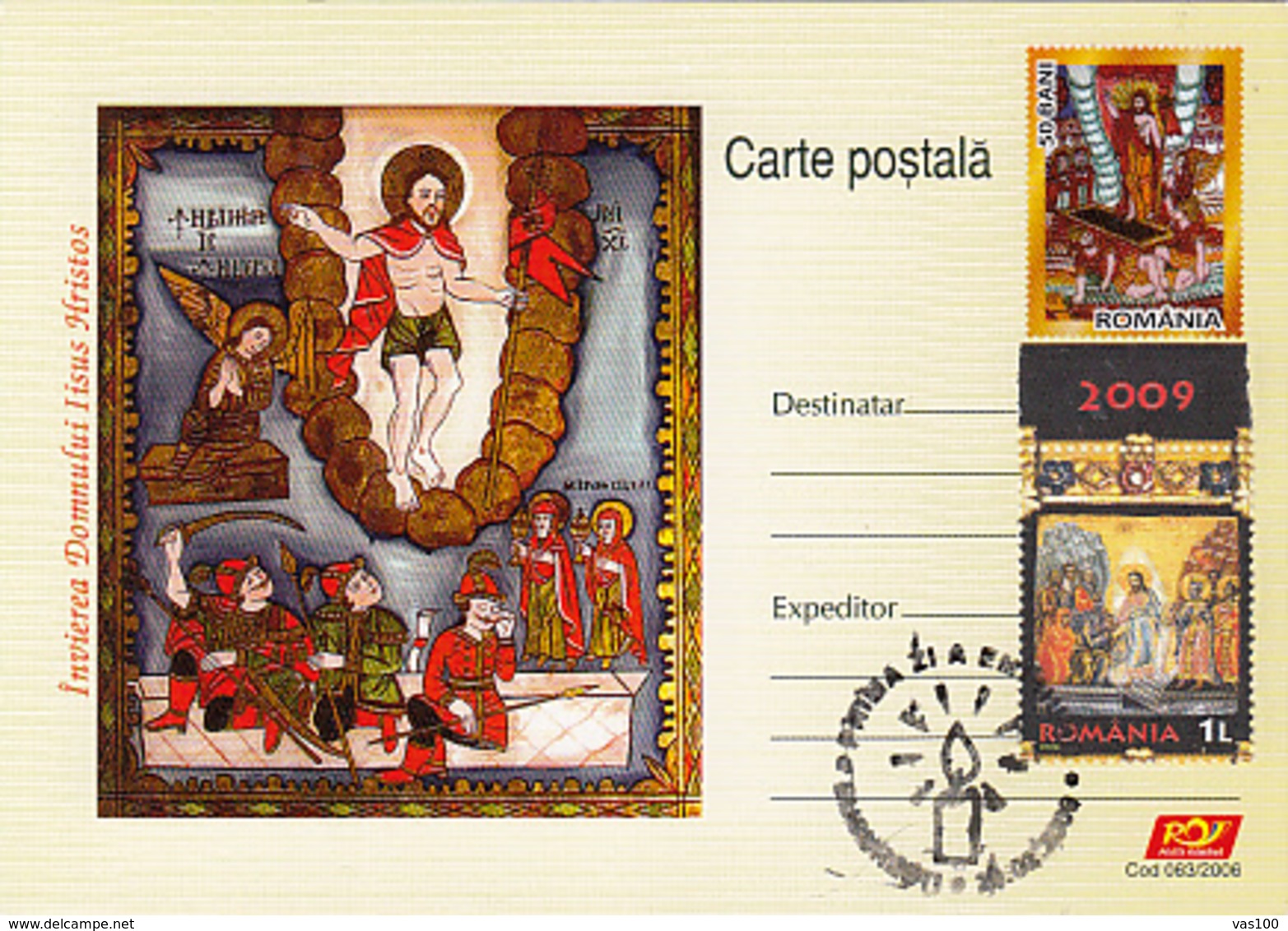 CHRISTIANITY, JESUS' RESURRECTION, EASTER, PC STATIONERY, ENTIER POSTAL, OBLIT FDC, 2009, ROMANIA - Cristianesimo