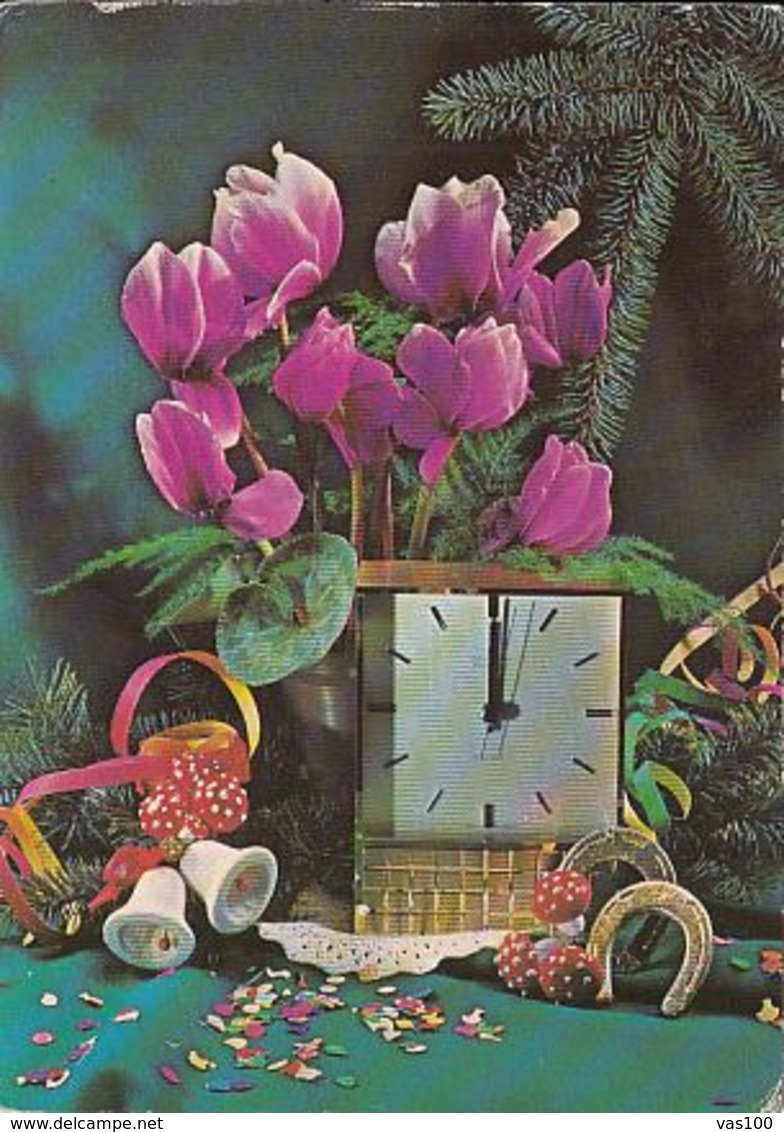 CPA MUSHROOMS, BELL ORNAMENTS, HORSE SHOE, CLOCK, FLOWERS - Paddestoelen