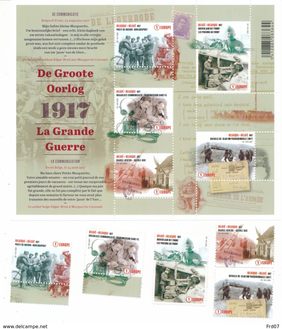 Feuillet + 5 Timbres 1 Europe - 1917 Guerre, Communications - Facial €14.00 - Nuovi