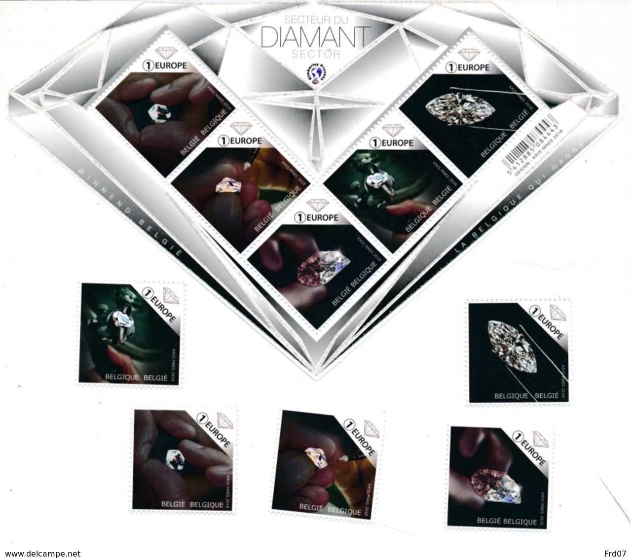 Feuillet + 5 Timbres 1 Europe - Diamants - Facial €14.00 - Nuovi