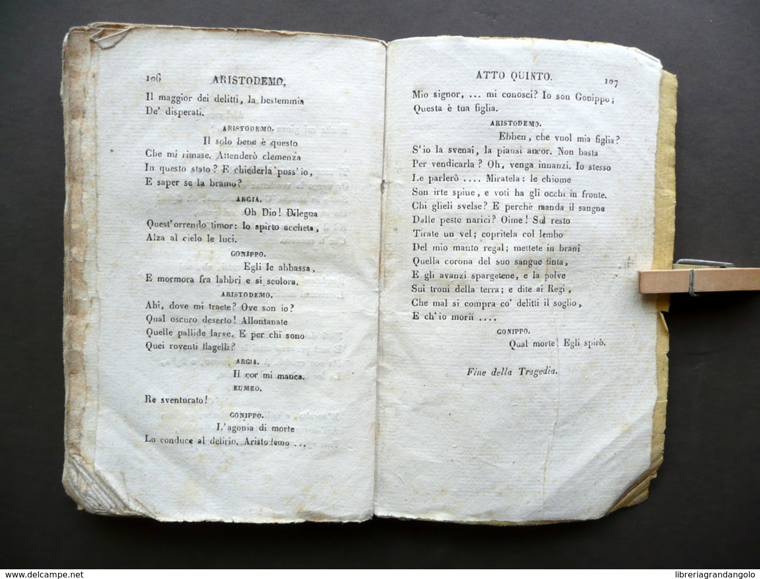 Aristodemo Tragedia Del Cavaliere Vincenzo Monti Tipografia Pasini Brescia 1825 - Non Classificati
