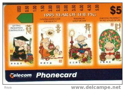 AUSTRALIA $5 CHINESE ZODIAC YEAR OF THE PIG 1995 ANIMAL CHINESE STAMPS ON CARD  AUS-300  MINT READ DESCRIPTION !! - Australië