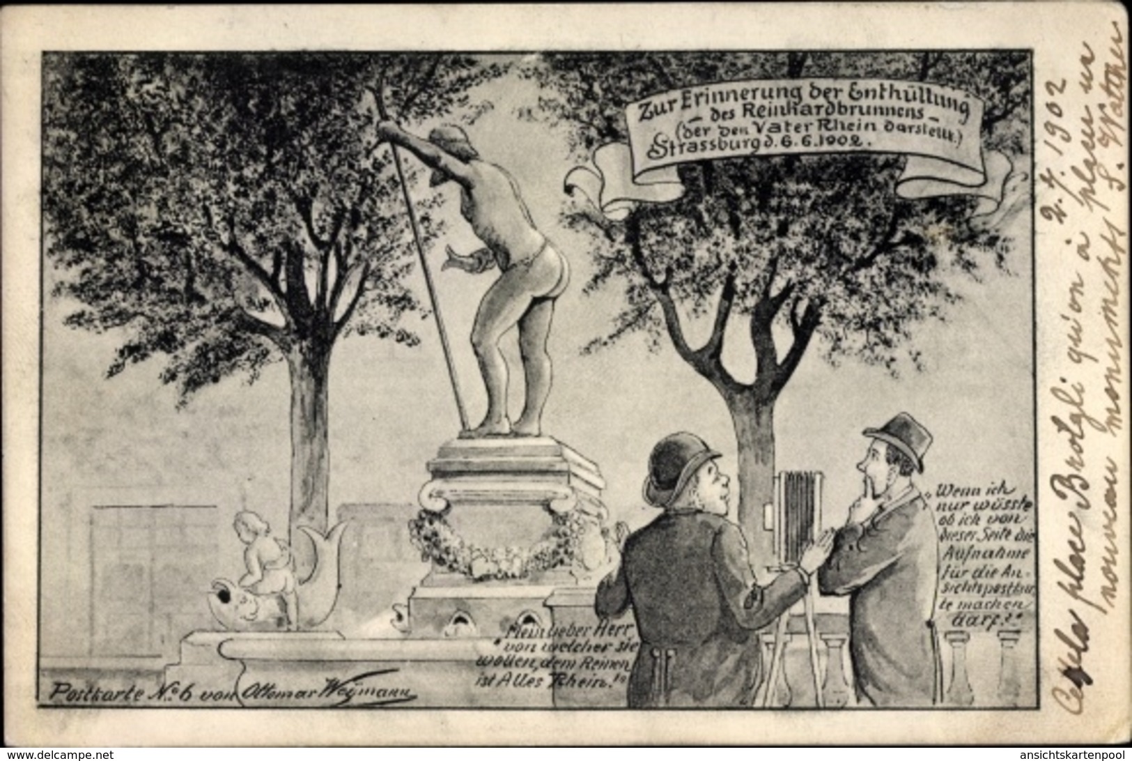 Artiste Cp Strasbourg Straßburg Elsass Bas Rhin, Enthüllung Des Reinhardbrunnens 1902 - Autres & Non Classés