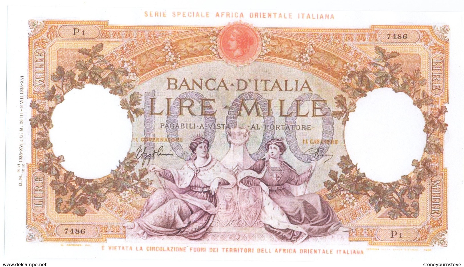 Italian East Africa 4 Note Set 1939 COPY - Italiaans Oost-Afrika