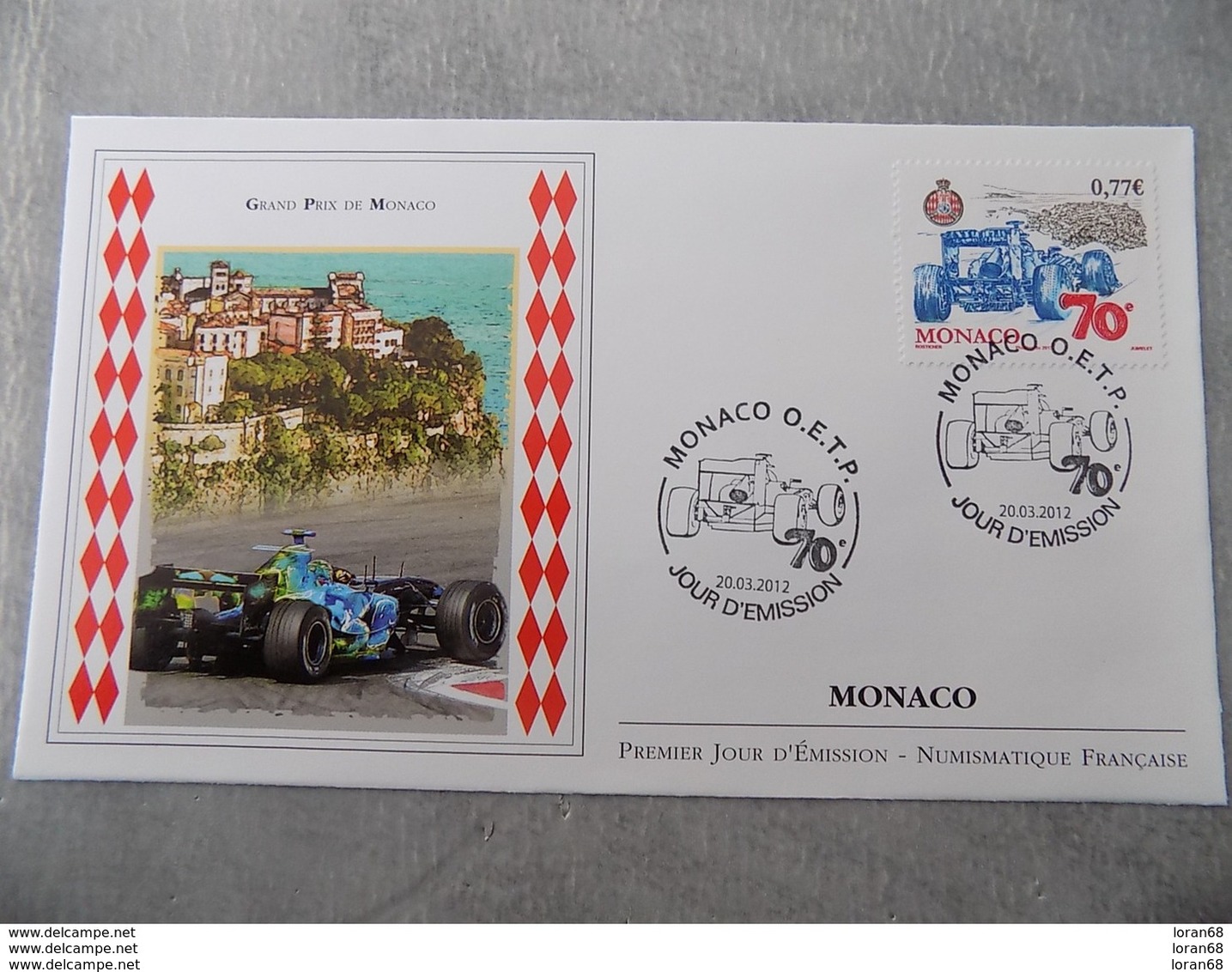 FDC MONACO 2012 : Grand Prix De Formule 1 De Monaco (Timbre De 0.77 Euro) - FDC