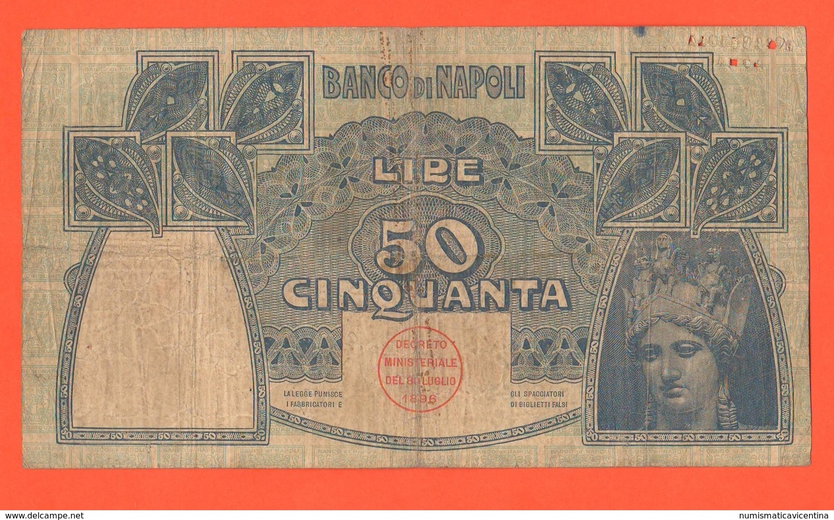 50 Lire 1909 Banco Di Napoli - [ 4] Emissioni Provvisorie