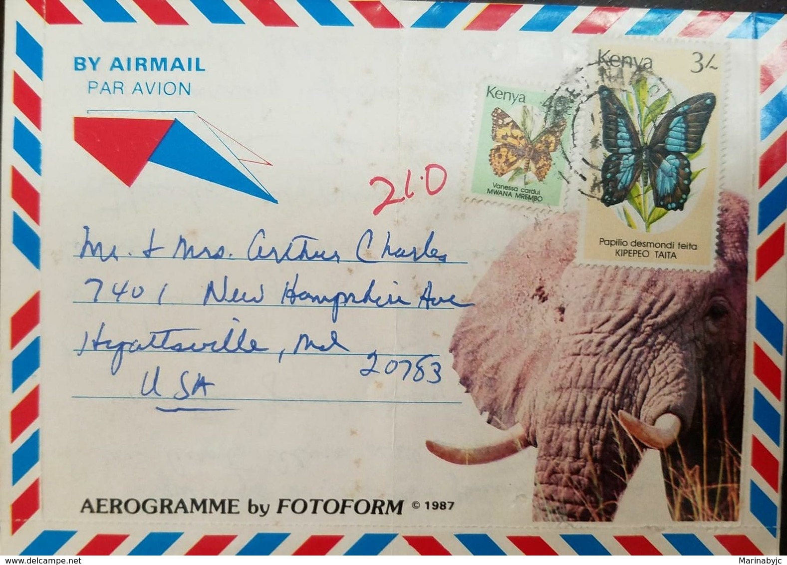 L) 1983 KENYA, BUTTERFLIES, NATURE, FAUNA, ELEPHANT, AIRMAIL , AEROGRAMME - Kenya (1963-...)