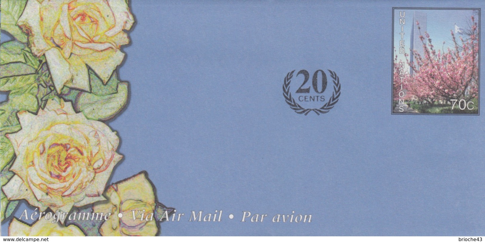 UNITED NATIONS - AEROGRAMME 70 C - COMPLEMENT AFFR.  20 CENTS - NEUF   /3 - Autres & Non Classés