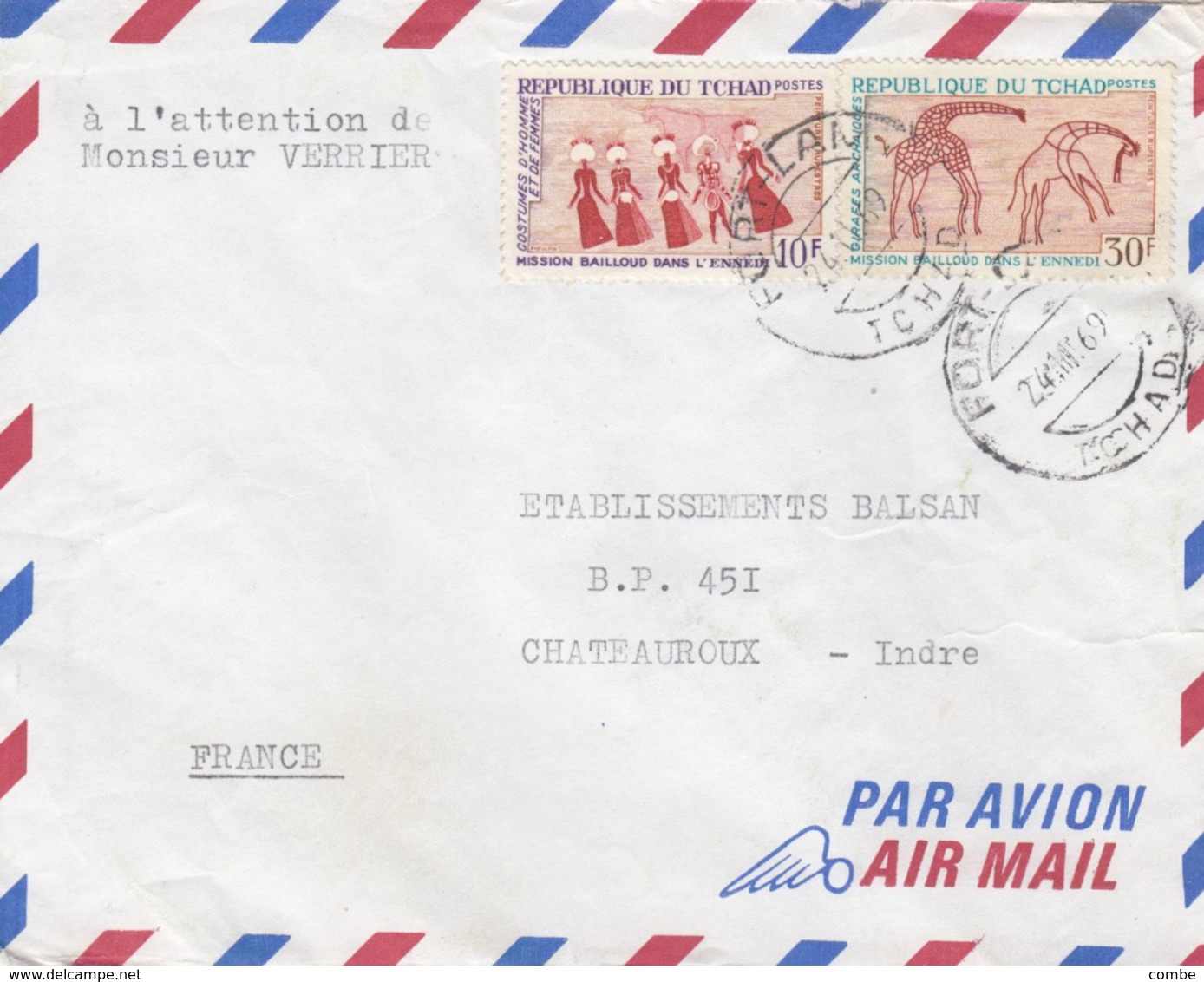 LETTRE. TCHAD FORT LAMY POUR CHATEAUROUX  /   3 - Cartas & Documentos