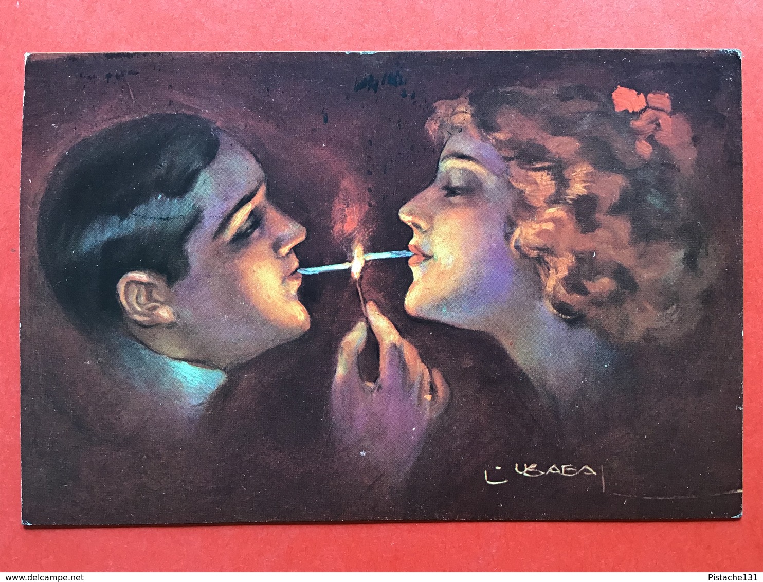 1915 - Illustrateur USABAL - COUPLE FUME CIGARETTE ENSEMBLE - KOPPEL ROOKT SAMEN EEN SIGARET - Usabal