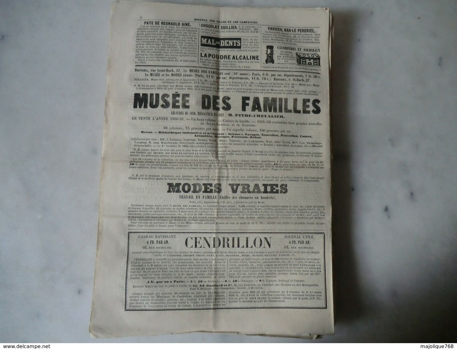 Journal Des Villes Et Des Campagnes-N°272 Jeudi 20 Novembre 1851-8 Pages - - 1850 - 1899