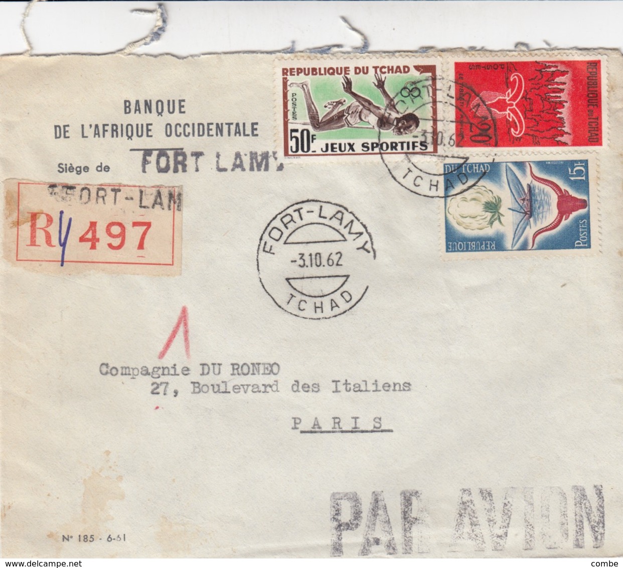 LETTRE. TCHAD. 1962. PAR AVION. 85Fr. RECOMMANDÉ FORT LAMY POUR PARIS /   3 - Storia Postale