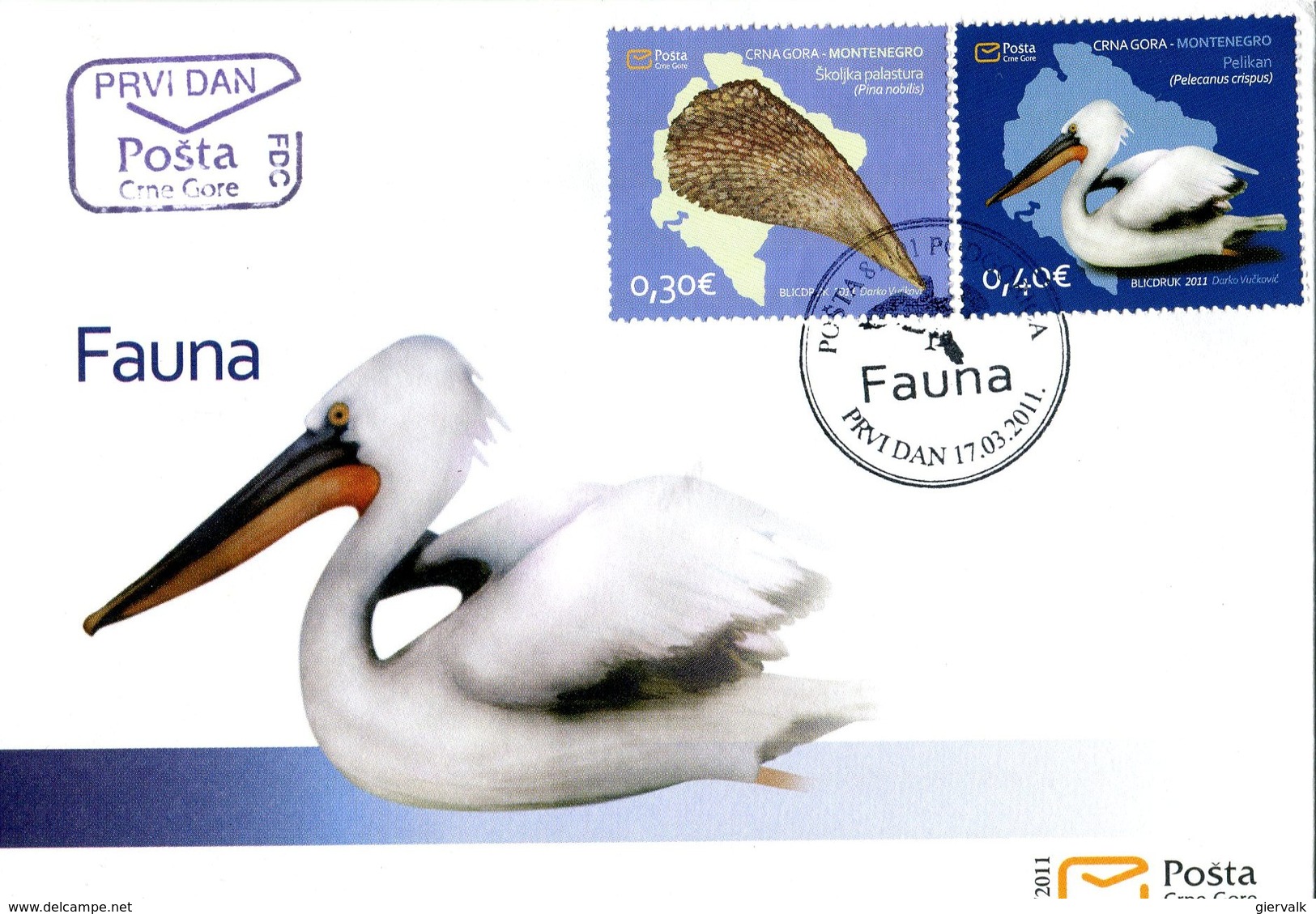 MONTENEGRO 2011 FDC(2) With PELICAN,SALAMANDER Etc.BARGAIN.!! - Pellicani