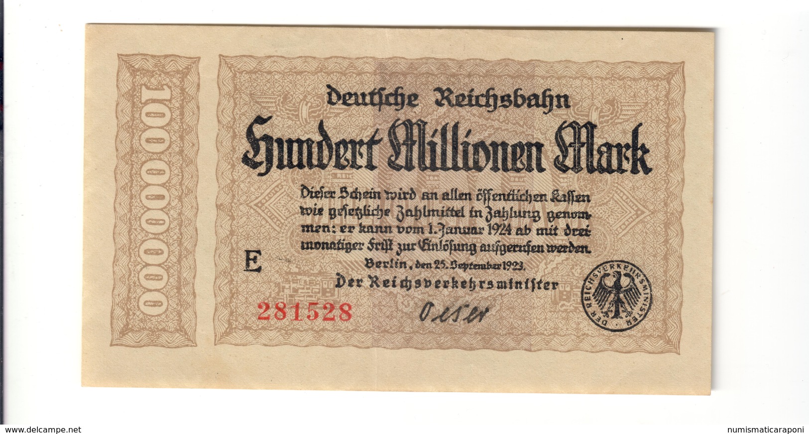 GERMANY Germania 100000000 MARK 1923   LOTTO 1906 - 100 Mark