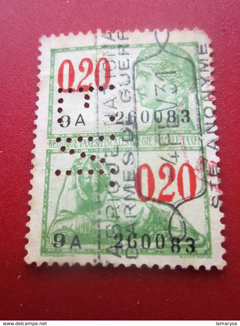 Timbre Belgique Perforation: F.N. Perforés Perforé Perforés Perfin Perfins Perforated Stamp-Belgie Fiscal 1931 - 1909-34