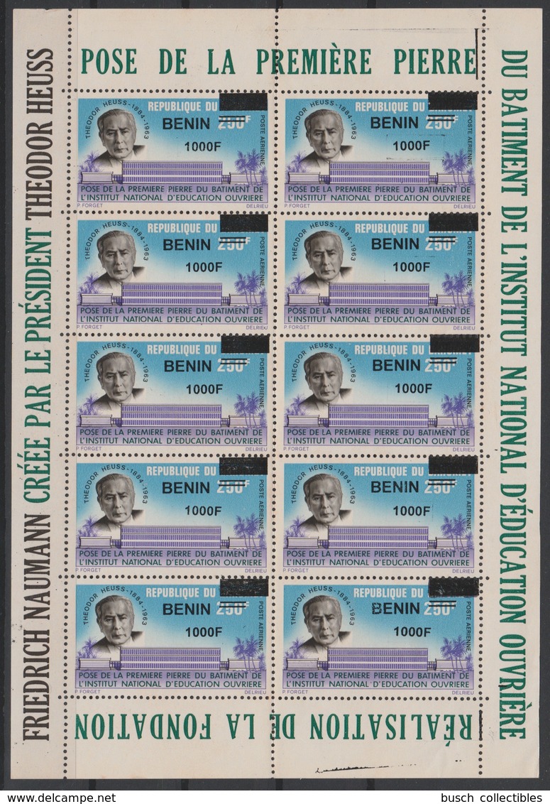 Bénin 2009 Mi. 1633 1000F Theodor Heuss BRD Institut National D'éducation Ouvrière Surchargé Overprint KLEINBOGEN MNH** - Benin – Dahomey (1960-...)