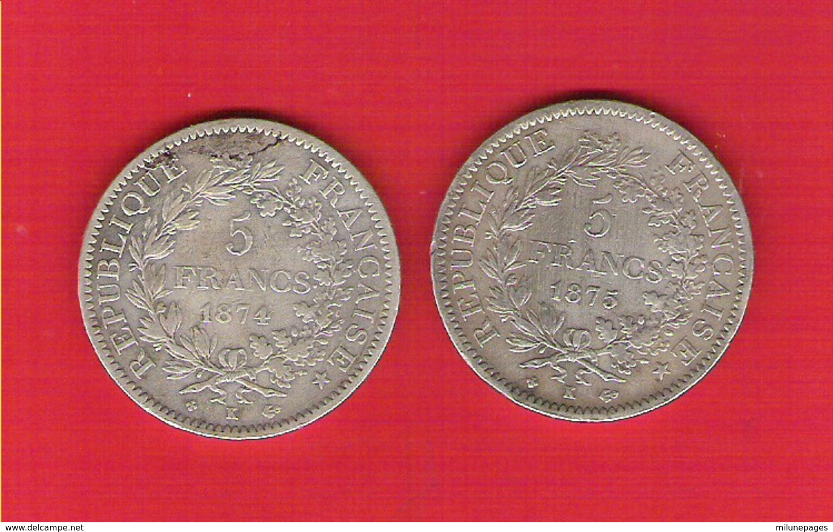 FRANCE  5 Francs Argent Hercule Dupré Lot De 2 Pièces 1874K Et 1875K - Altri & Non Classificati