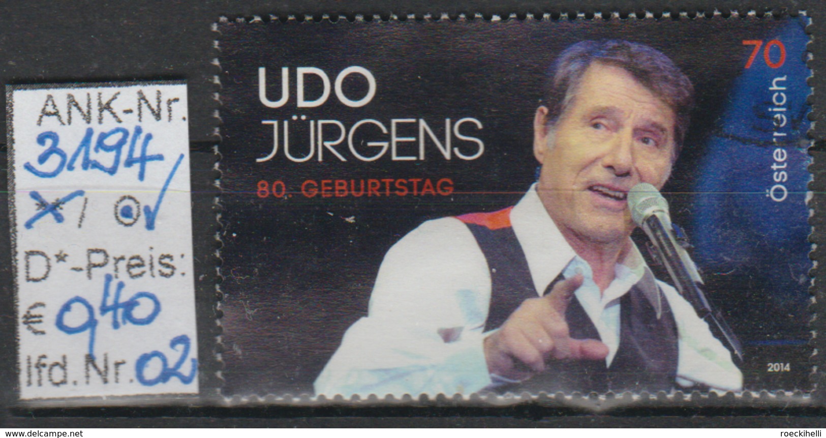 18.10.2014 - SM "80. Geburtstag Udo Jürgens"  -  O Gestempelt - Siehe Scan  (3194o 01-02) - Gebraucht