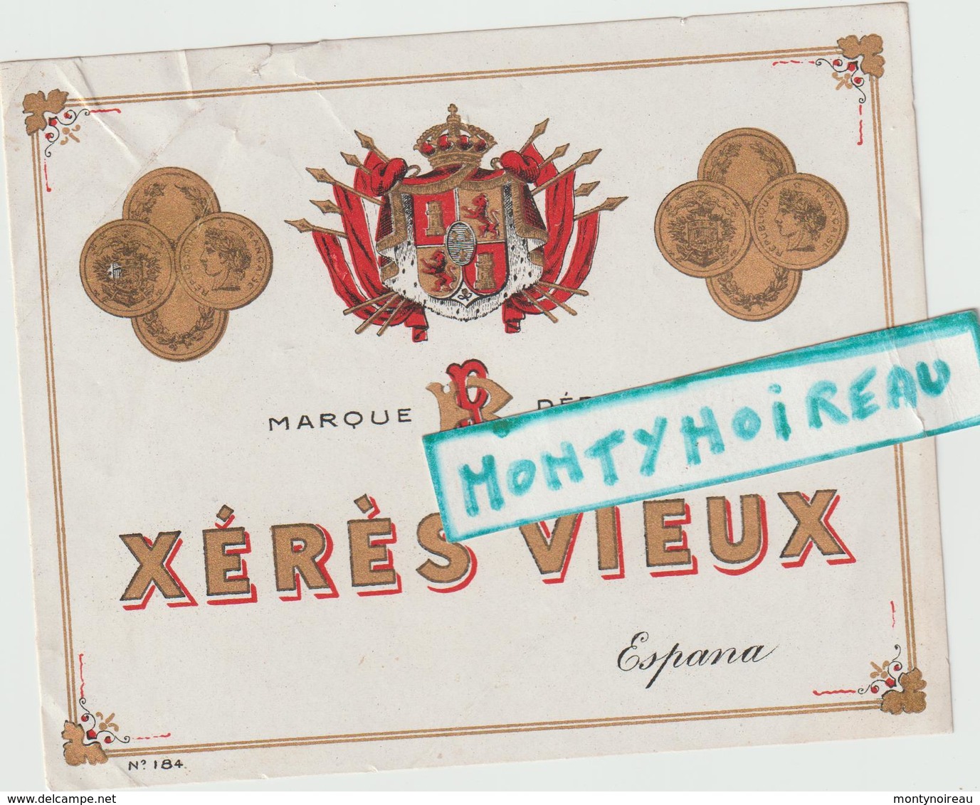 Vieux  Papier : étiquette  Vin :   Xérès  Vieux , Espana , Espagne - Autres & Non Classés