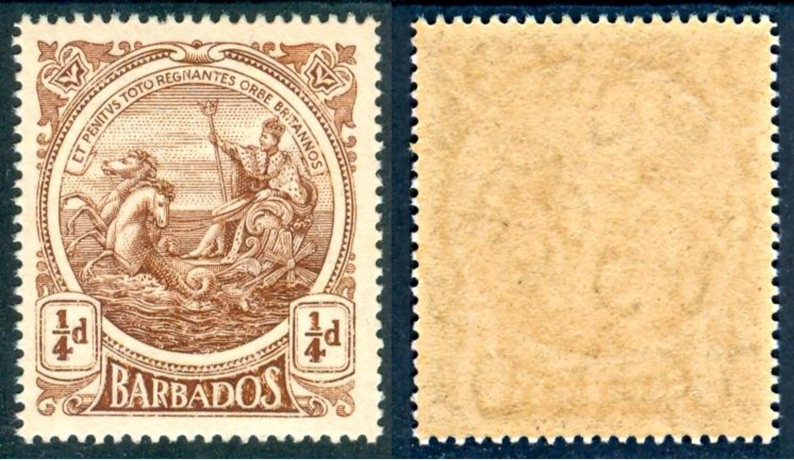 BARBADOS 1916 Seal Of Colony ¼d. Deep Brown, Wmk MCA Inverted, SG 181w, C.v. MNH, £17.00 - Barbados (1966-...)