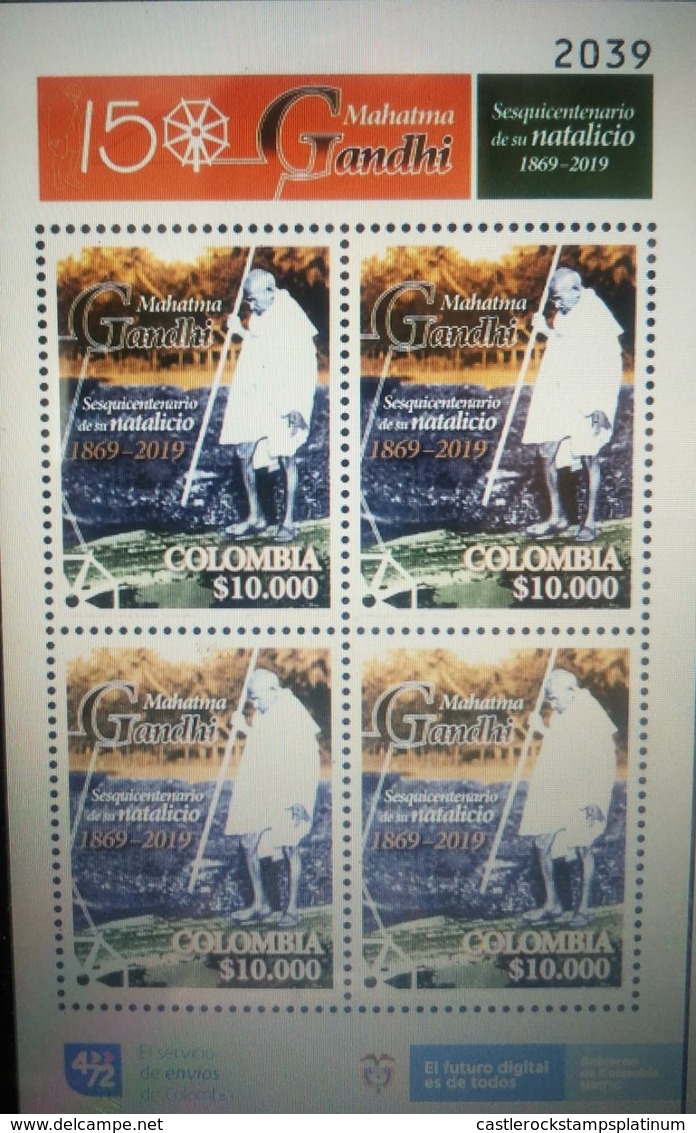 O) 2019 COLOMBIA, MAHATMA GANDHI - MOHANDAS KARAMCHAD, 1869  PROBANDAR -BRITISH INDIA,SPINNING WHEEL- NONO VIOLENT DISOB - Colombia