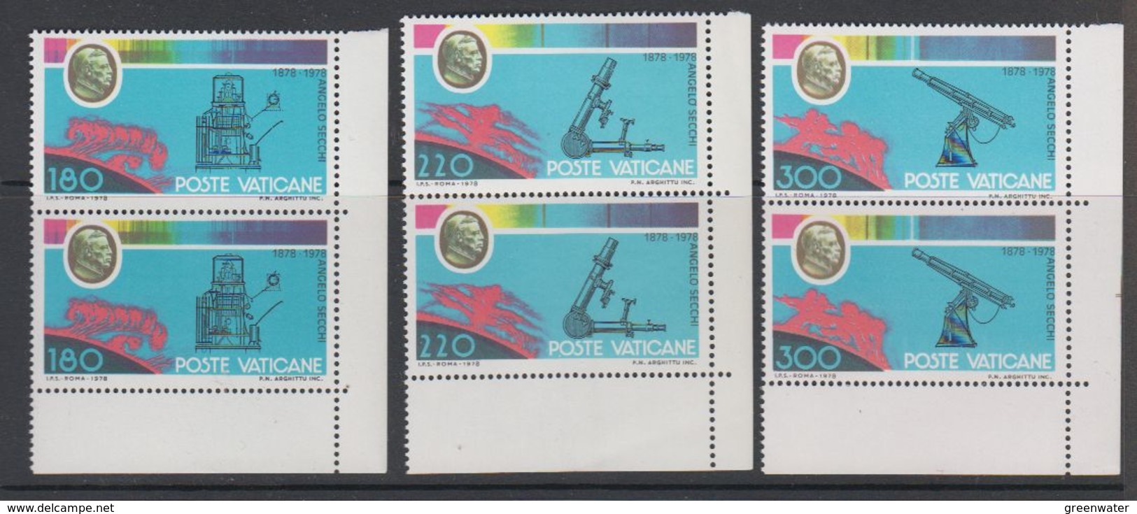 Vatican City 1978 Angelo Secchi 3v (pair, Corner) ** Mnh (42789A) - Ungebraucht