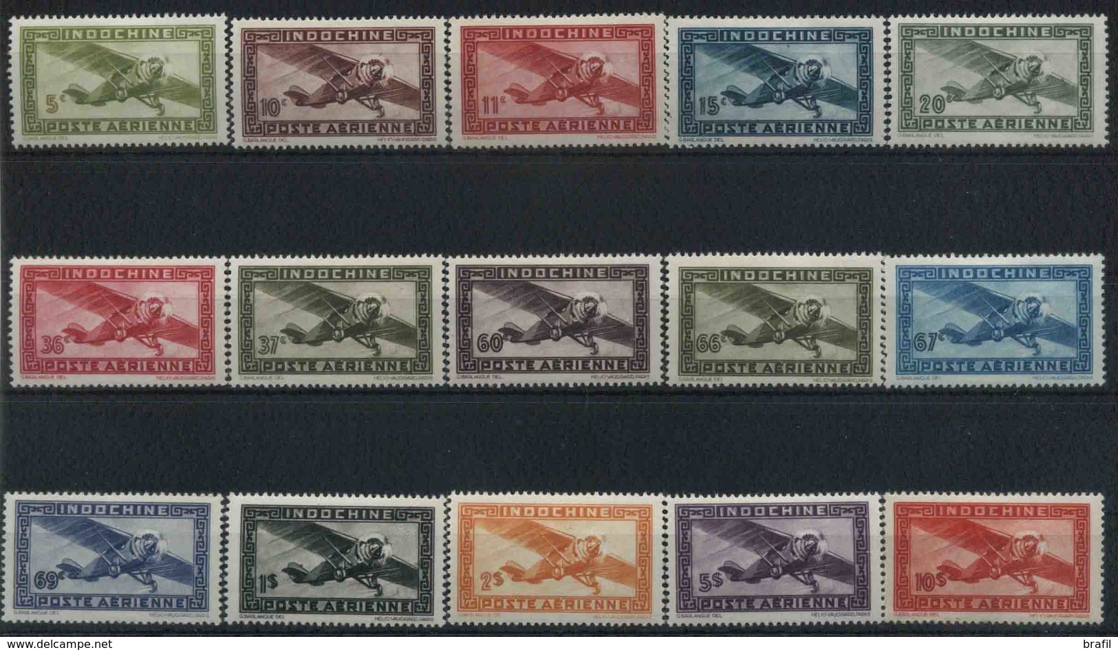 1942/44 Indocina, Posta Aerea, Serie Completa Nuova (*) Linguellata - Posta Aerea