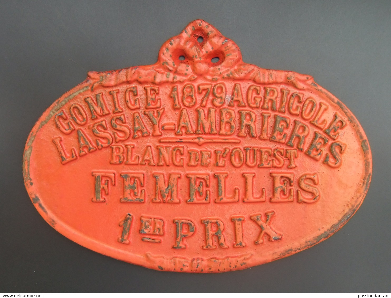 Plaque En Fonte Comice Agricole Lassay Les Châteaux - Ambrières Les Vallées - Femelles 1ᵉʳ Prix - Année 1879 - Autres & Non Classés