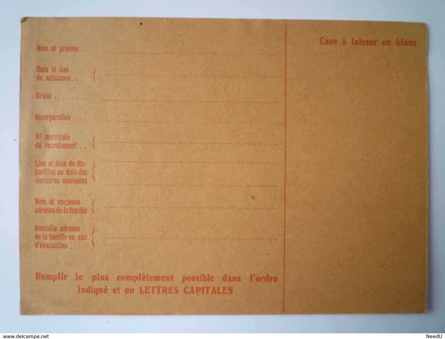 GP 2019 - 1194  Comité International De La CROIX-ROUGE  (Genève)  Carte Pour Recherche De Militaire Disparu   XXX - Ohne Zuordnung