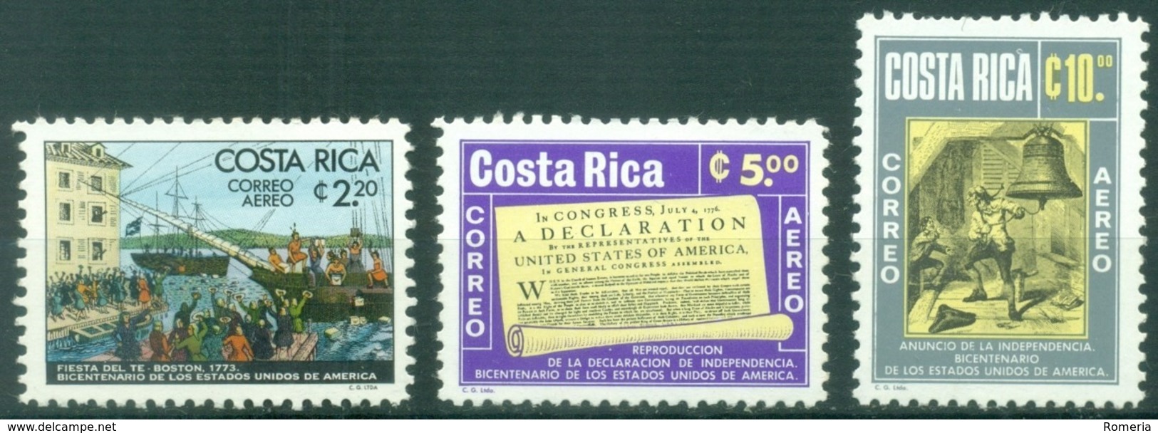 Costa Rica -  1976 - Yt PA 663/665 - Bicentenaire De L'Indépendance Des Etats Unis - ** - Costa Rica