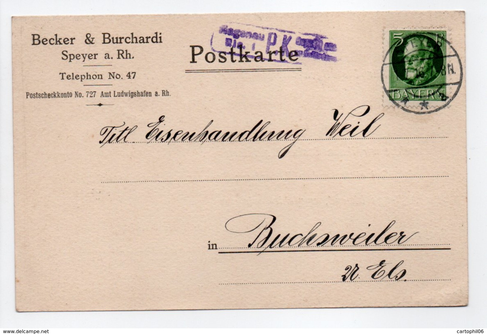 - Postkarte CENSURÉE SPEYER (Allemagne) Pour BUCHSWEILER (Bouxwiller / France) 1.7.1916 - A ETUDIER - - Otros & Sin Clasificación