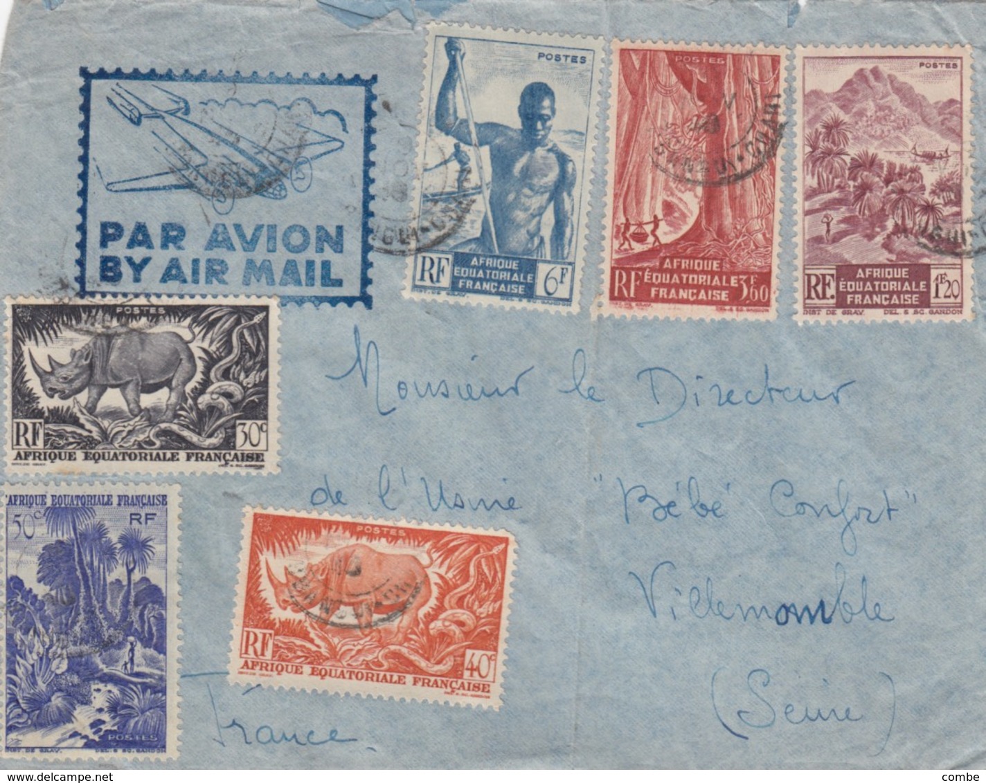 LETTRE. AEF. 11Fr. PAR AVION. OUBANGUI-CHARI POUR VILLEMOMBLE  /   3 - Storia Postale