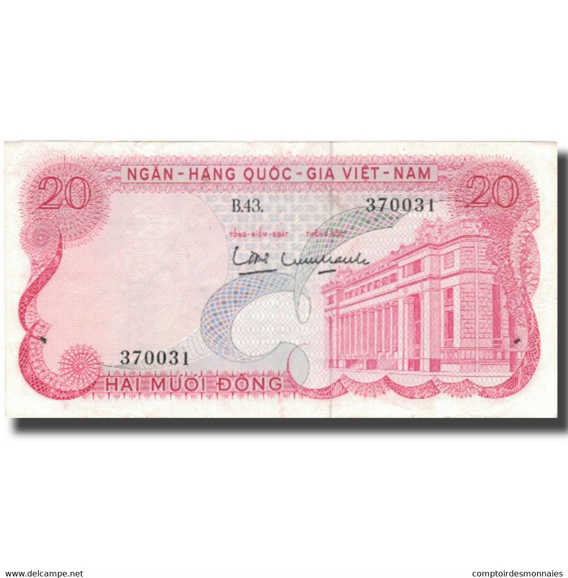 Billet, South Viet Nam, 20 D<ox>ng, Undated (1969), KM:24a, TTB - Vietnam