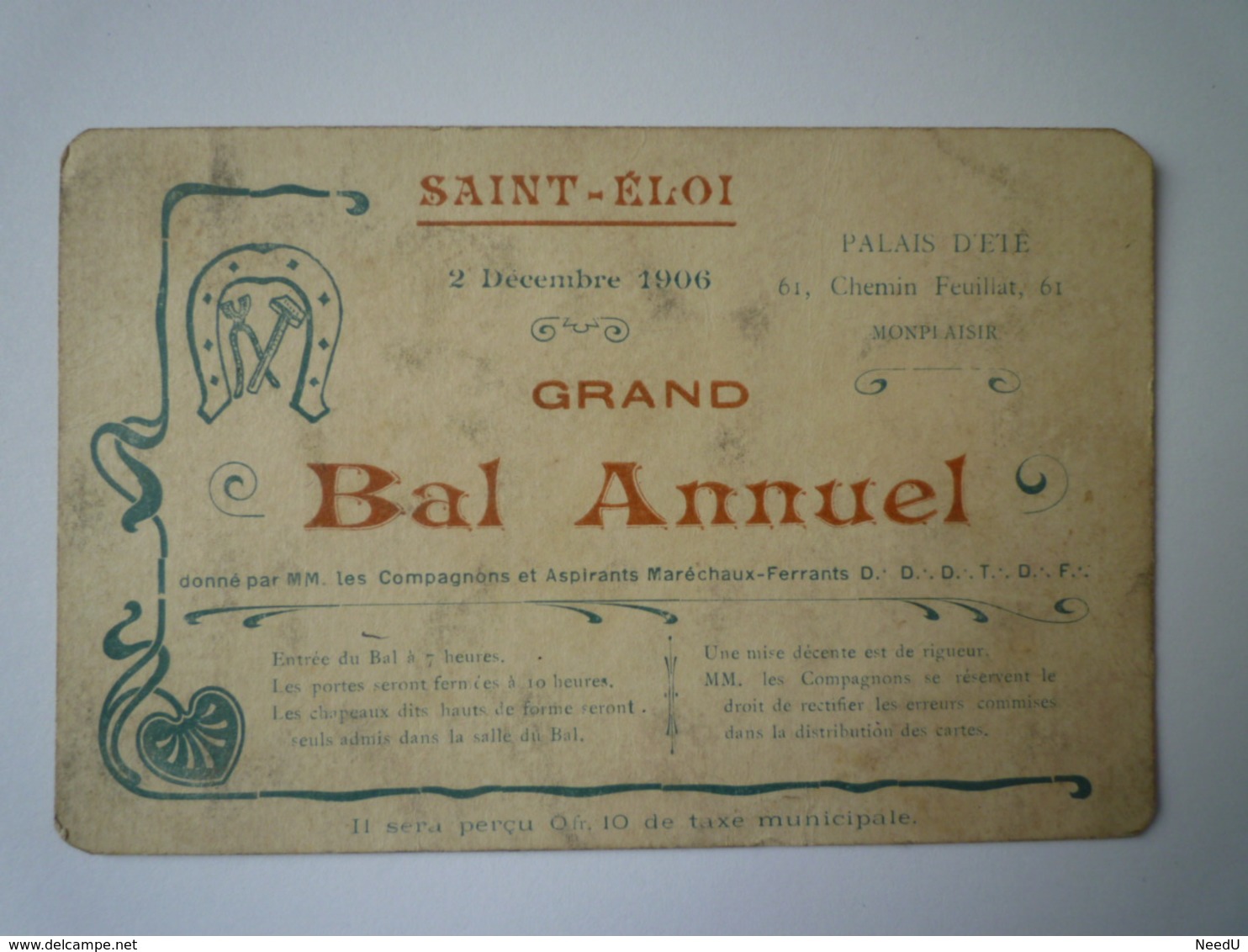 GP 2019 - 1202  COMPAGNONS Maréchaux Ferrants  -  SAINT-ELOI  -  Grand BAL Annuel  1906  XXX - Unclassified
