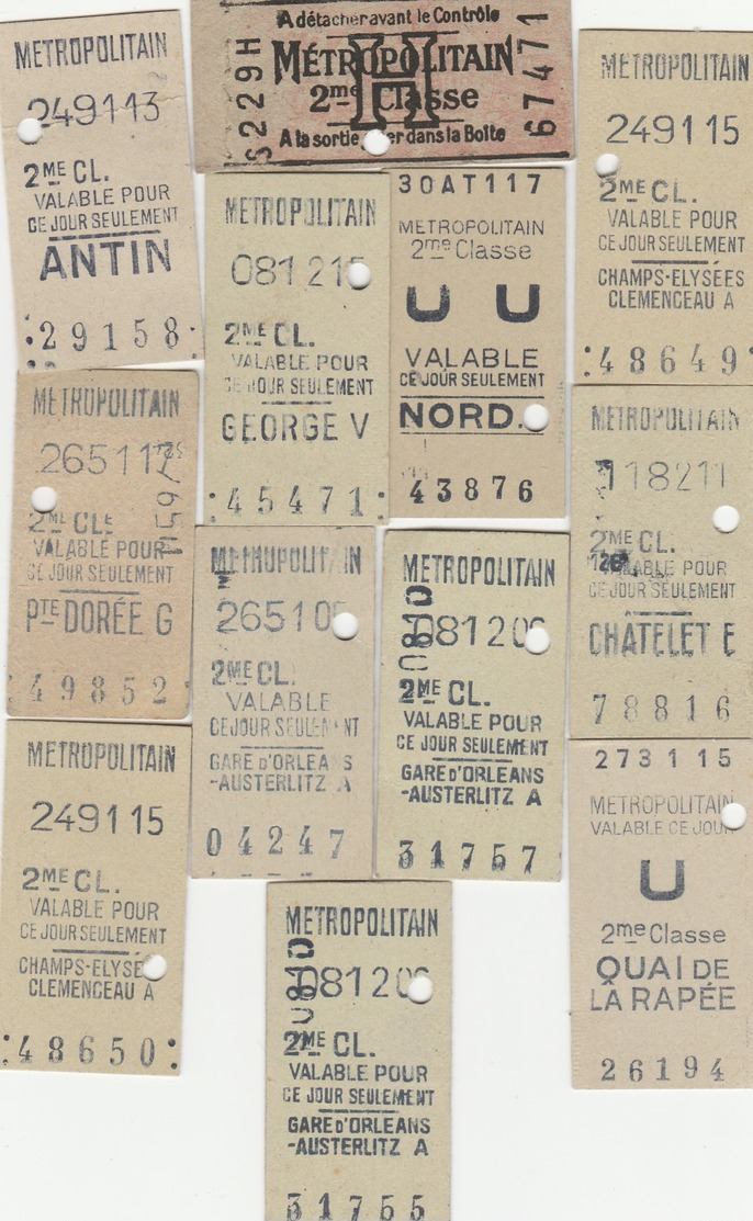 Lot De 10 Tickets De Metro Paris Anciens ( Années 40) - Europa