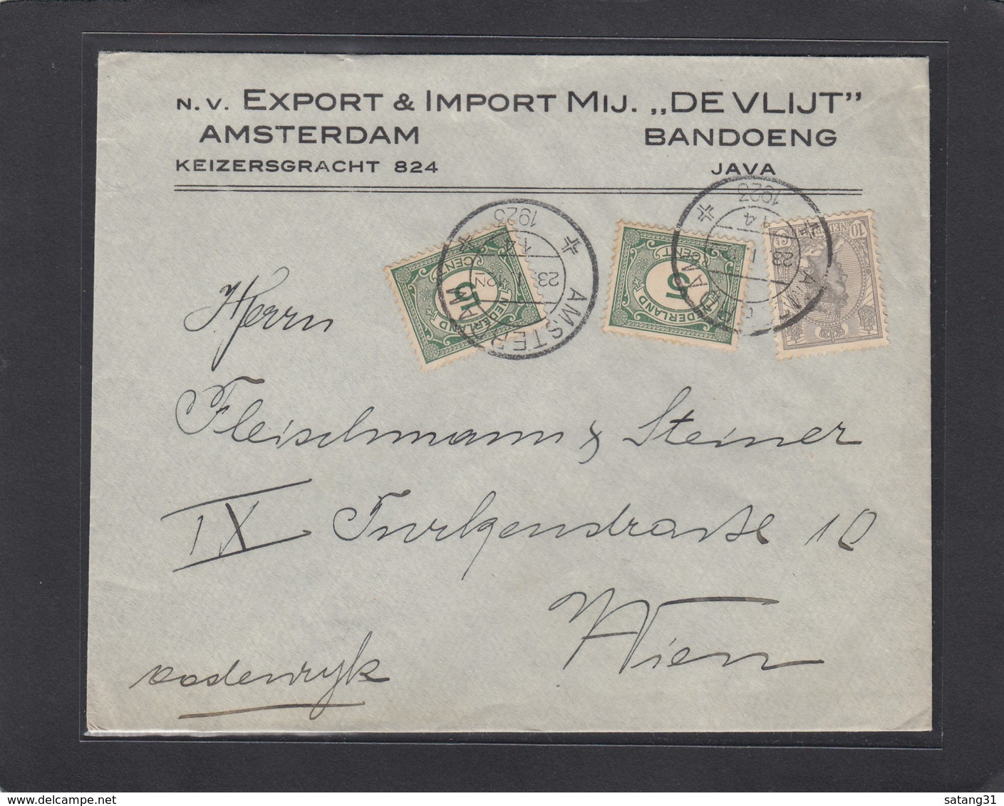 N.V. EXPORT & IMPORT MIJ "DE VLIJT". AMSTERDAM & BANDOENG. BRIEF NACH WIEN. - Lettres & Documents